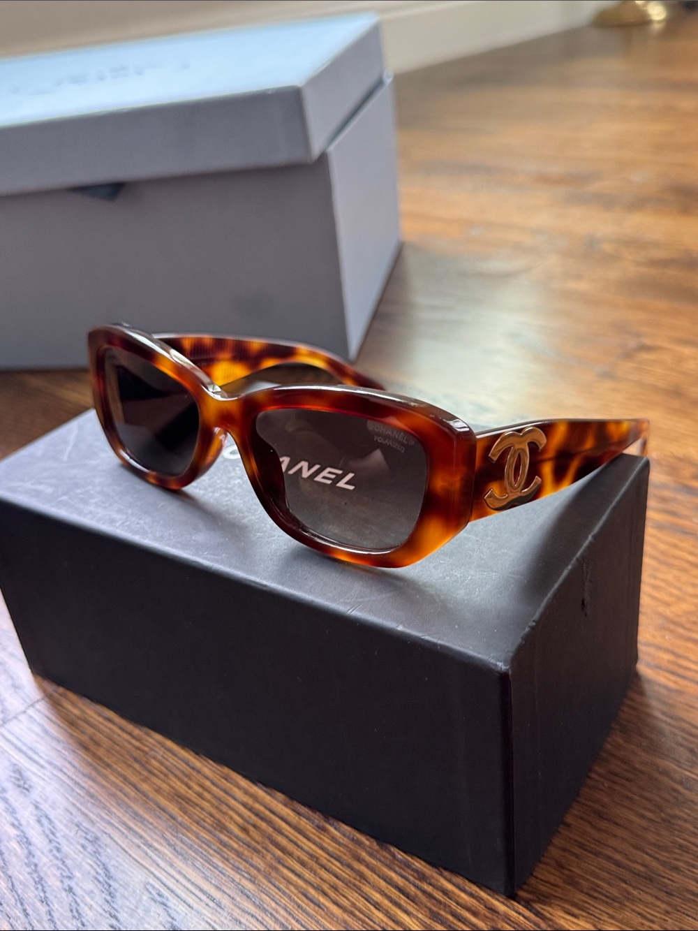 CHANEL Tortoiseshell Sunglasses with Gold CC Detail